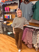 Load image into Gallery viewer, Chocolate &amp; Cream Striped Ribbed Relaxed Top