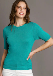Ladies Solid Knit Turquoise Top