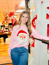 Load image into Gallery viewer, Yarn Print Jolly Santa Soft Long Sleeve Pink Unisex Tee