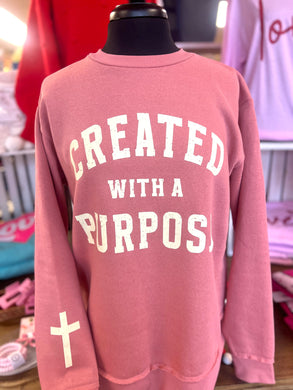 Ladies Created With A Pourpouse Crewneck Droptail Sweatshirt- Mauve