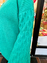 Load image into Gallery viewer, Ladies Jade Green Knit Pullover Sweater With Textured Flare Sleeves