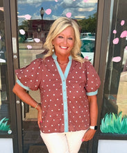 Load image into Gallery viewer, Mocha Polka Dot Puff Sleeve Top