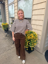 Load image into Gallery viewer, Chocolate &amp; Cream Striped Ribbed Relaxed Top