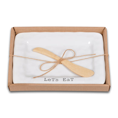 Lets Eat Ceramic Platter And Knife Gift Set