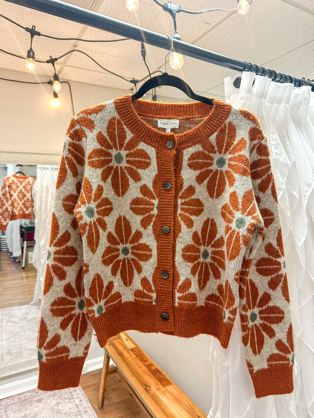 Fall Floral Knit Lightweight Cardigan Sweater