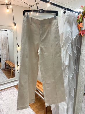 Ecru High Rise Wide Leg Pants With Front Seam Detail