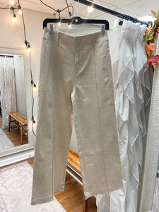Ecru High Rise Wide Leg Pants With Front Seam Detail