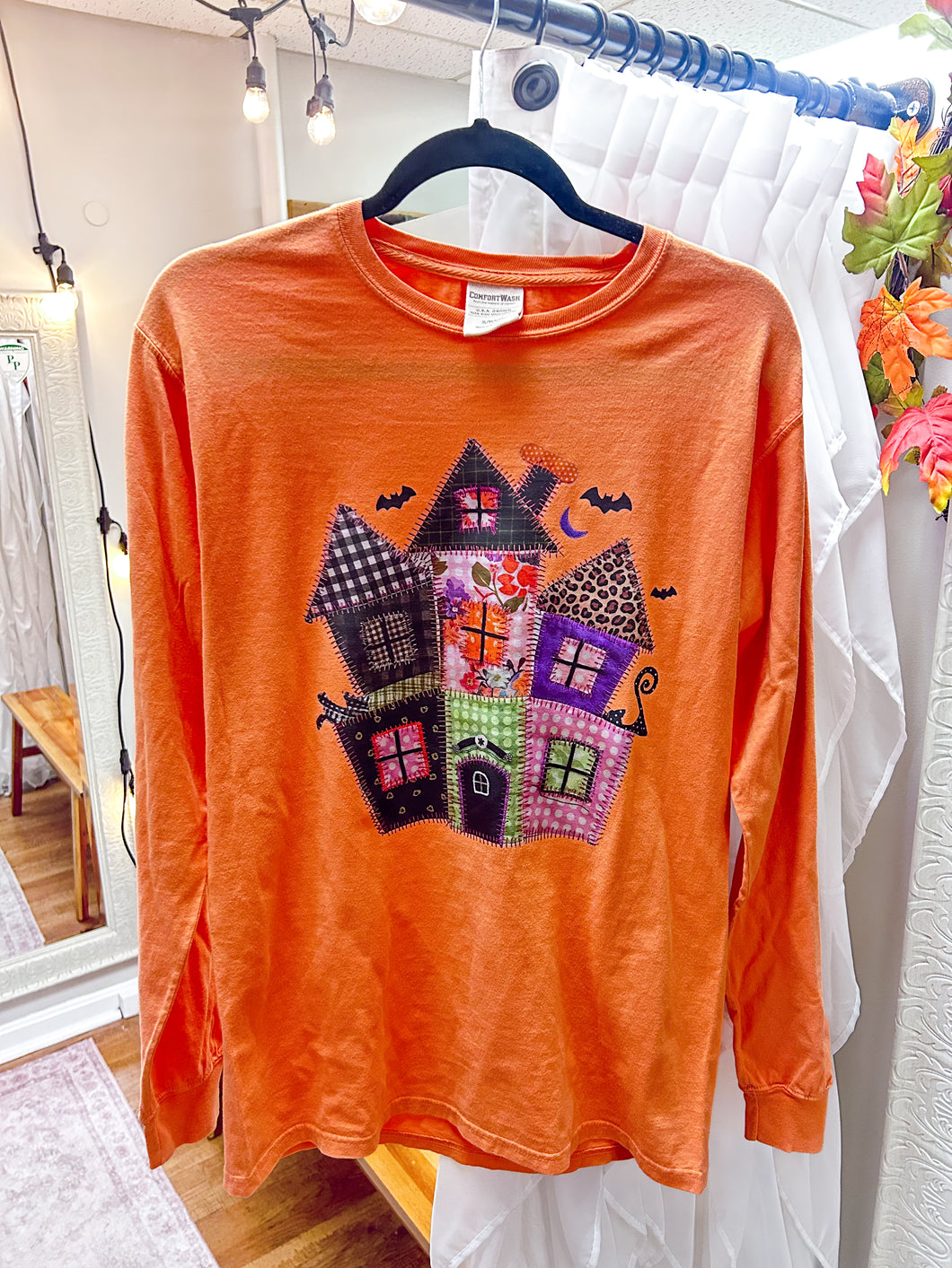 Witchy Halloween Vibes ComfortWash Orange Unisex Long Sleeve Tee