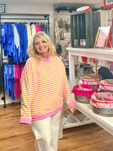 Load image into Gallery viewer, Oversized Pink Striped Long Sleeve Sweatshirt Top
