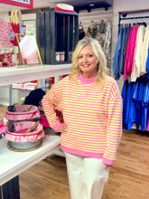 Load image into Gallery viewer, Oversized Pink Striped Long Sleeve Sweatshirt Top