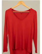 Load image into Gallery viewer, Ladies V-Neck HI-Lo Top in Cardinal Red