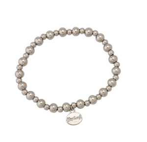 Graduated Silver Ball Bead Stacker Stretch Bracelet- 4MM & 6MM