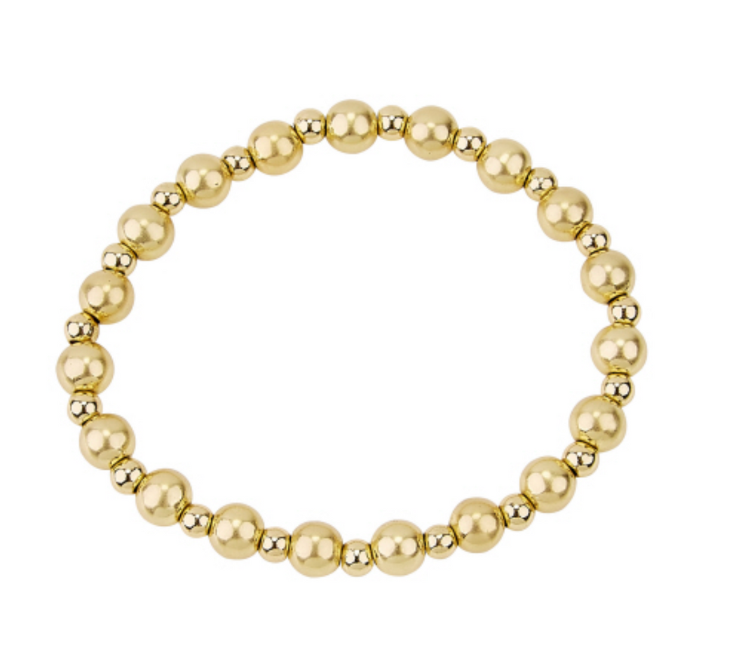 Graduated Gold Ball Bead Stacker Stretch Bracelet- 4MM & 6MM