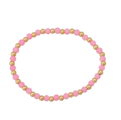 Light Pink Glass Stone And Gold Ball Bead Stacker Stretch Bracelet- 4MM