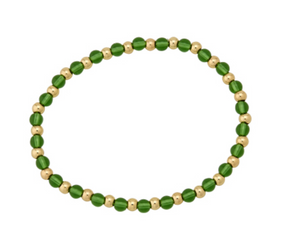 Green Glass Stone And Gold Ball Bead Stacker Stretch Bracelet- 4MM
