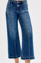 Load image into Gallery viewer, Sutton Dark Wash Mid Rise Front Patch Pocket Wide Leg Jeans