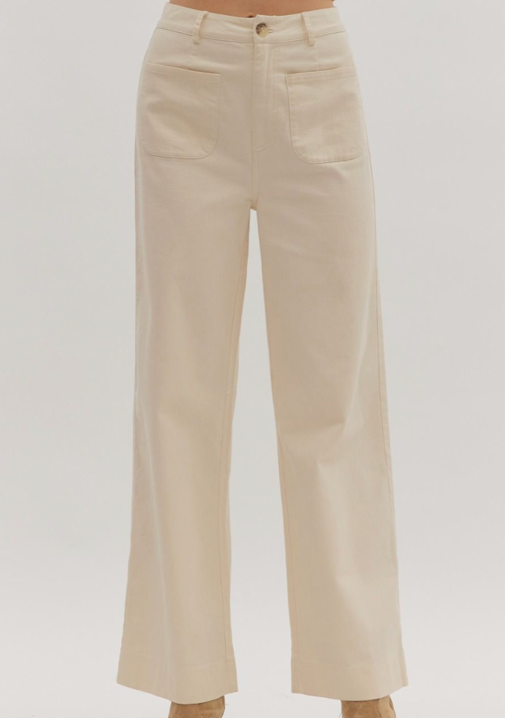 Ecru High Rise Patch Pockets Wide Leg Pants