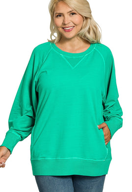 French Terry Kelly Green Pigment Dyed Pullover
