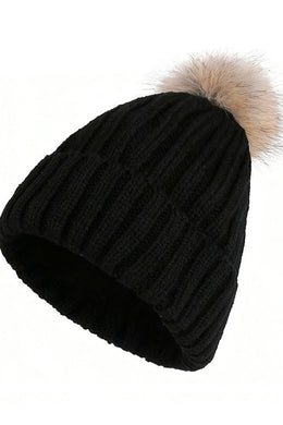 Ribbed Knit Pom Pom Beanie