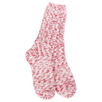 World's Softest Socks Ladies Holiday Ragg Feather Crew- Peppermint