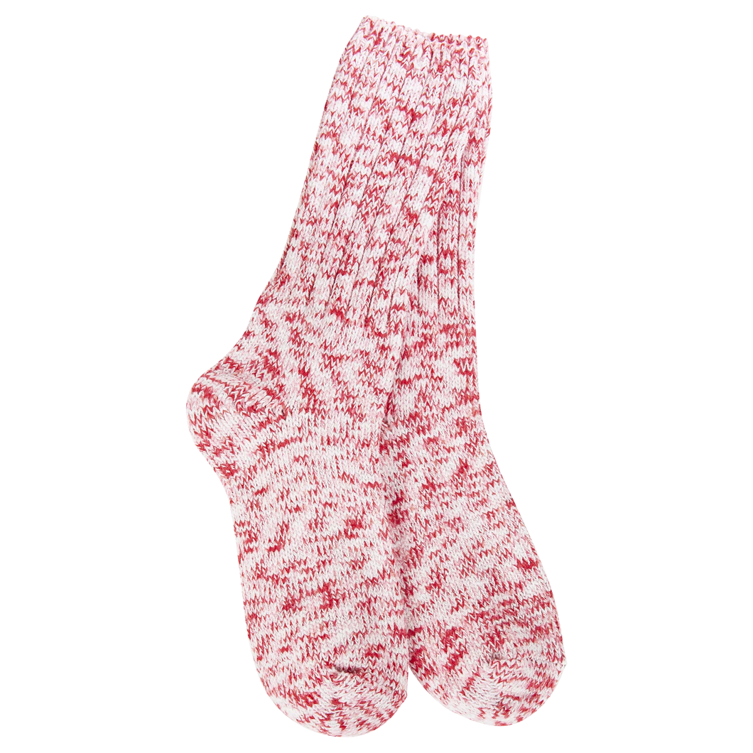 World's Softest Socks Ladies Holiday Ragg Feather Crew- Peppermint