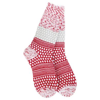 World's Softest Socks Ladies Holiday Gallery Textured Crew-Peppermint Multi