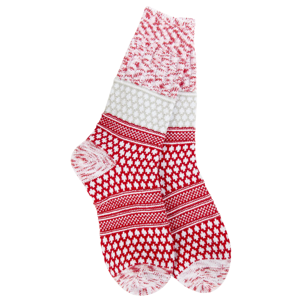 World's Softest Socks Ladies Holiday Gallery Textured Crew-Peppermint Multi