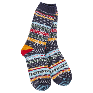 World's Softest Socks Holiday Crew- Navy Multi Stripe