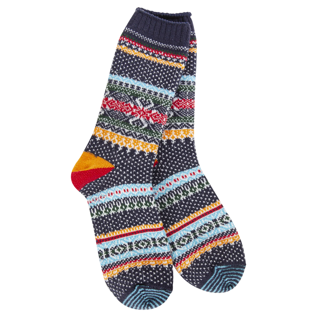 World's Softest Socks Holiday Crew- Navy Multi Stripe