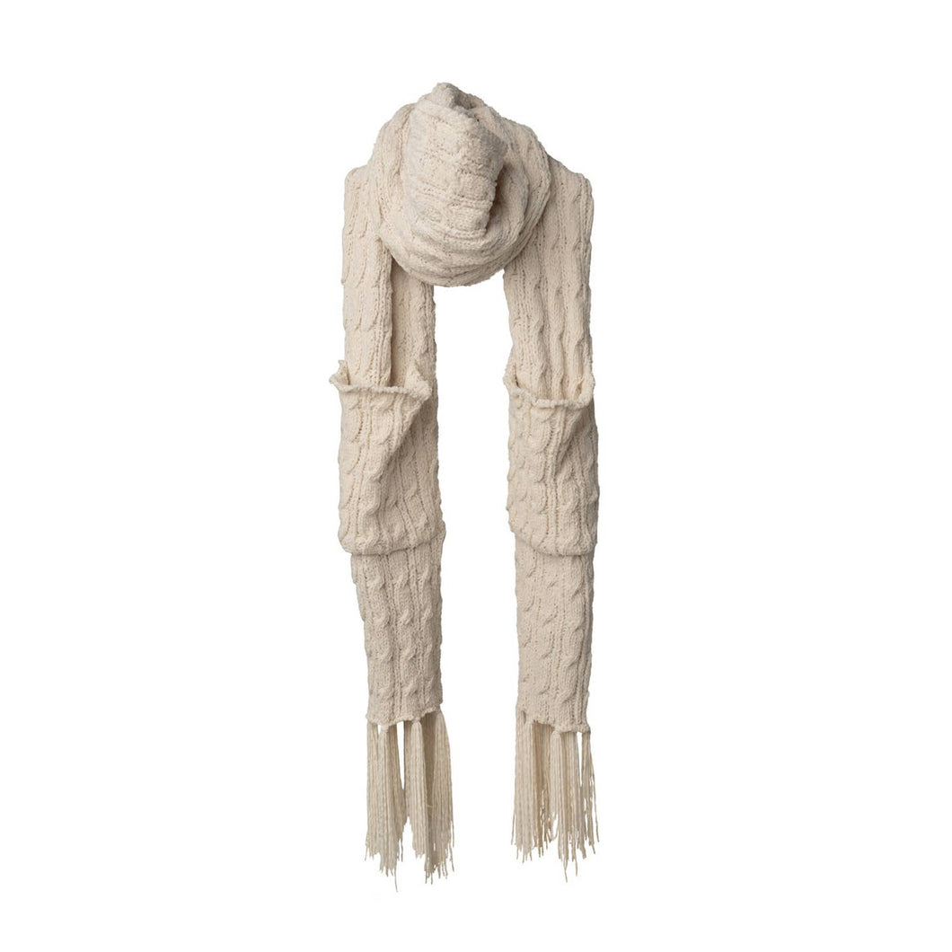 Cable knit scarf with built-in hand pockets- Assorted Colors