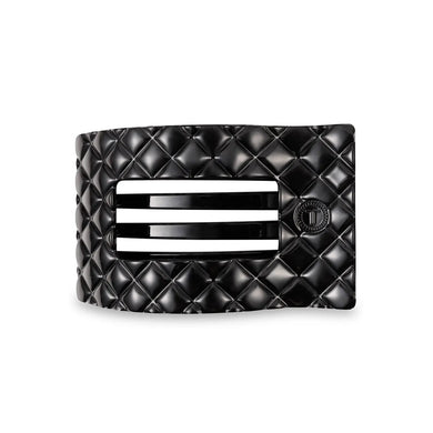 Teleties Medium Flat Rectangle Hair Clip- Jet Black Quilted
