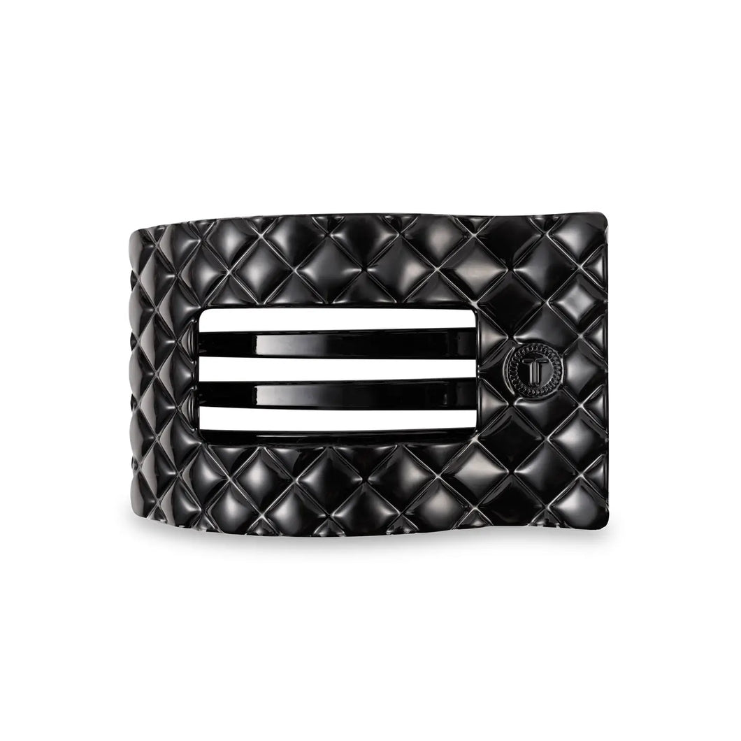 Teleties Medium Flat Rectangle Hair Clip- Jet Black Quilted