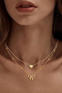 18K Gold Dipped Bow And Heart Necklace