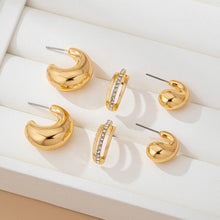 Load image into Gallery viewer, Chunky Hoop Rhinestone Trio Earring Set