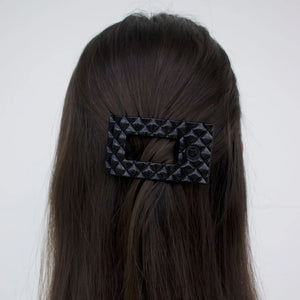 Teleties Small Flat Rectangle Hair Clip- Jet Black Quilted