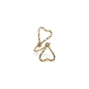 Gold Plated Adjustable Ring - Dual Hearts