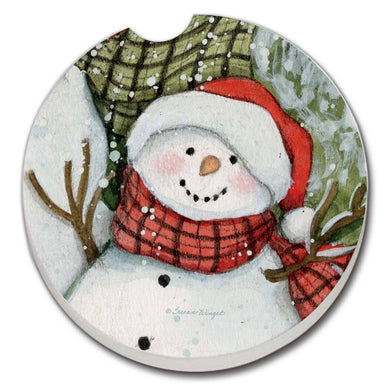 Snowman'S Farmhouse Absorbent Stone Car Coaster 1 Pk
