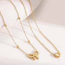 Load image into Gallery viewer, 18K Gold Dipped Bow And Heart Necklace