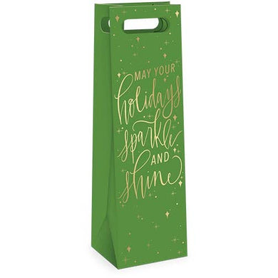 Wine Bag Christmas Greetings Green