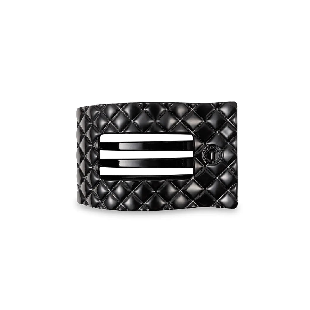 Teleties Small Flat Rectangle Hair Clip- Jet Black Quilted