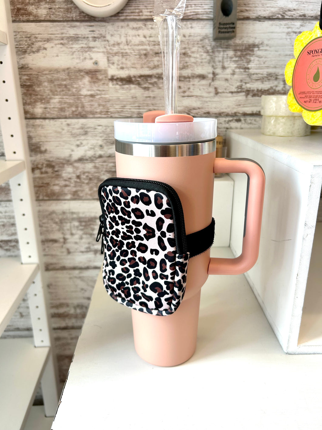 Adjustable Zip Tumbler Pouch- Leopard