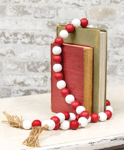 Beaded String Red White w/Jute Tassels