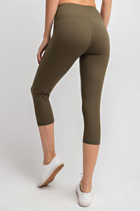 Buttery Super Soft Capri length Yoga Pants with waist Key Pocket-Olive