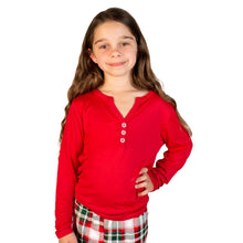 Load image into Gallery viewer, Girl&#39;s Classic Henley Christmas Sleep Shirt- Red
