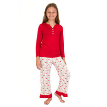 Load image into Gallery viewer, Girl&#39;s Classic Henley Christmas Sleep Shirt- Red