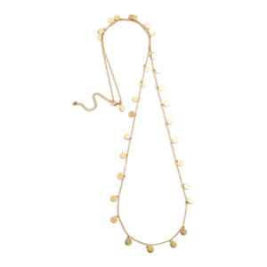 Ladies Long Necklace Featuring Metal Accents- Gold Tone
