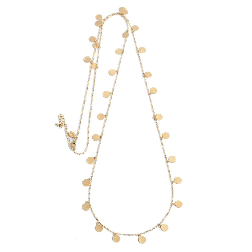 Ladies Long Necklace Featuring Metal Accents- Matte Gold Tone