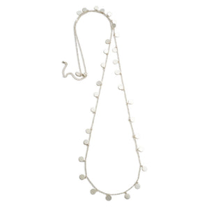 Ladies Long Necklace Featuring Metal Accents- Matte Silver Tone