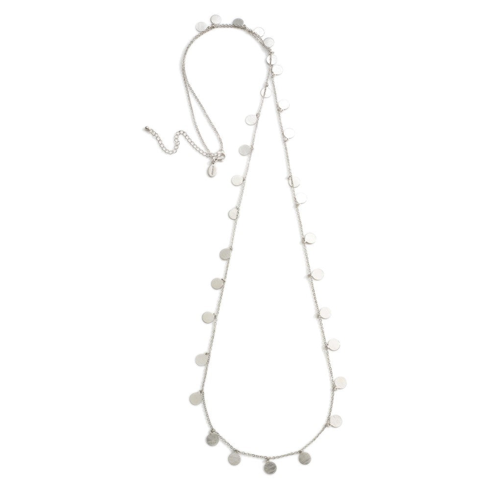 Ladies Long Necklace Featuring Metal Accents- Silver Tone