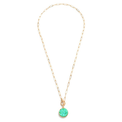 Chain Link Necklace With Teal Green Druzy Pendant